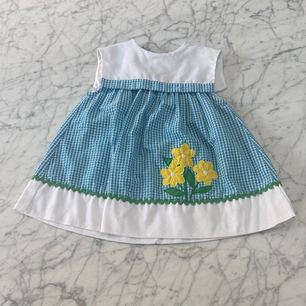 Vintage Gingham Dress Sz 4T Yellow Flower Apron Samara